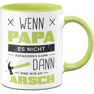 Tassenbrennerei Tasse mit Spruch Papa reparieren - Geschenk für Vater - Geburtagsgeschenk, Vatertag - Tassen mit Sprüchen lustig (Grün)