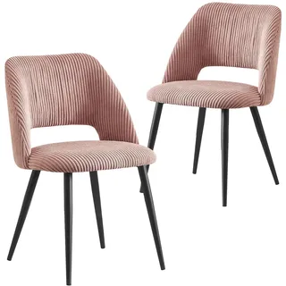 B&D home® Esszimmerstuhl Vicky 2er Set – Polsterstuhl aus hochwertigem Kordsamt in Rosa, ergonomisch & stabil, Metallbeine Schwarz, modern Industrial Design für Esszimmer, Küche & Büro