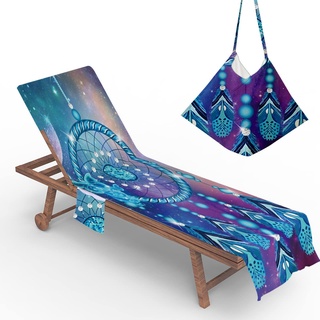 Morbuy Liegestuhl Handtuch mit Taschen, Traumfänger Muster Strandtuch für Liegen Strandliegen Handtuch Handtücher für Strandliegen Strandtuch, Kapuze für Besseren Halt (Galaxis)