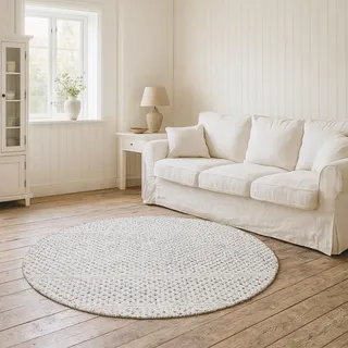 MY-RUG handgewebter Wollteppich rund 200 cm aus gewalkter Schurwolle | weicher Teppich aus Wolle | Wohnzimmerteppich, Naturteppich, Wendeteppich, robust & pflegeleicht | Nordic Wool Natur Schwarz