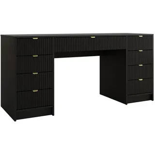 Mirjan24 Schreibtisch, Schwarz, Holzwerkstoff, 9 Schubladen, Rechteckig,Rechteckig, 154x76x55 cm, Arbeitszimmer, Schreibtische, Bürotische