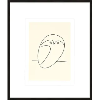 artissimo, hochwertiger Kunstdruck gerahmt, 53x63cm, AG4114, Pablo Picasso: Die Eule/Owl/Le hibou, Poster mit Rahmen, gerahmtes Bild, Wandbild schwarz-weiß, Wanddekoration, Strichzeichnung, Line-Art