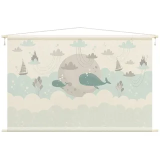Bilderdepot24 Wandteppich Jungenzimmer modern Tiere Fische weiss, rechteckig, Höhe: 2.6 mm, großes Wandbild aus Natur-Baumwolle Wandbehang Stoffbild Tuch Wollseil weiß rechteckig | 110 cm x 73 cm x 2.6 mm