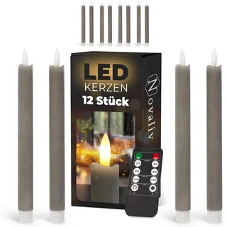 Novaliv Stabkerzen LED mit Timer Taupe GRAU 12 Stück Indoor 6 Stunden ECHTWACHS 23cm Höhe für Kerzen 2,2cm Durchmesser 2 AAA Batterien notwendig LED Stabkerzen 4er Set 3X bewegliche Flamme Licht