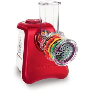 Moulinex dj812510 Reibe und elektrischer Zerkleinerer Fresh Express Max 5 in 1 – Für Reiben, Schneiden/emincer, Kratzen und Design Die den Mixer Eis – Aluminium gebürstet – weiß/rot Rubin