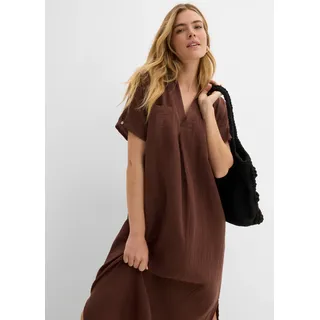 Tunikakleid BONPRIX, Damen, Gr. 36, N-Gr, braun, Obermaterial: 100% Baumwolle, oversize, Kleider, Oversize-Passform, Kaftan-Schnitt, Kimonoärmel, aus Baumwolle