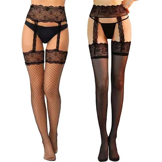Sarini 2 Paar Strapsstrümpfe, Damen-Strapsstrumpfhosen für Damen, Spitzen-Camisole, Einteilige Socken, Nicht ausziehbare Strumpfhosen für Damen