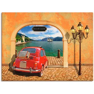 Wandbild »Kleiner italienischer Hafen«, Auto, (1 St.), als Leinwandbild, Poster in verschied. Größen, 88777404-0 orange B/H: 60 cm x 45 cm