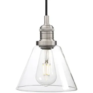 Phansthy Pendelleuchte Vintage Industrie Hängeleuchte Hängelampe Lampe Kronleuchter aus Trichter Klar Glas E27 Lampenfassung Deckenleuchte für Küche Keller Wohnzimmer(Gebürsteter Edelstahl Farbe)