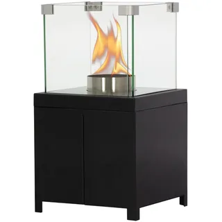Green Flame Pellet-Tischkamin – Outdoor Tischfeuer für Holzpellets – Rußarm & Lange Brenndauer – Mobiler Gartenkamin aus Edelstahl mit Glaszylinder – Windlicht für Terrasse & Balkon – Schwarz