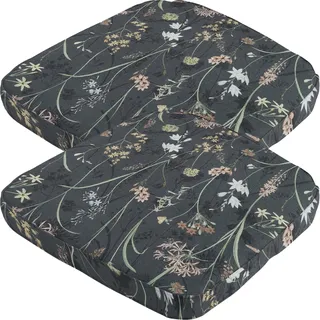 2er-Set Bequemes Stuhlkissen Outdoor, Blumenmuster anthrazit, 48 x 48 cm, wetterfestes & wasserabweisend Sitzkissen, stilvoll für Garten, Terrasse & Balkon