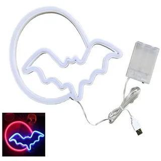 MUPOO LED Dekolicht LED Neon Sign Neon Schild - USB oder batteriebetrieb Neonlicht, Leuchtschilder Neon Sign Light, Schlafzimmer Weihnachten Party Kinderzimmer,Wand LED Deko Roter Mond + Blaue Fledermaus