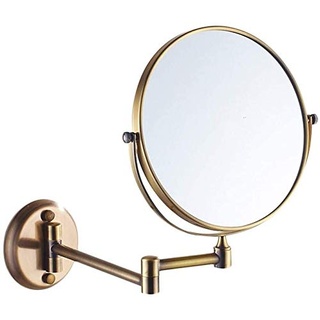 WJHCDDA Kosmetikspiegel zur Wandmontage, rund, 20,3 cm, doppelseitiger Make-up-Spiegel mit 3-facher Vergrößerung, klappbarer Teleskop-Spiegel, antikes Messing