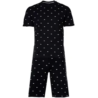 LACOSTE Herren Schlafanzug Set, 2-tlg. - Set Pyjama Loungewear, kurz, Allover Minicroc Print, Rundhals, Jersey Schwarz/Weiß XL