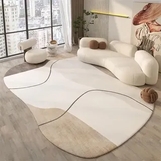 Unregelmäßiger ovaler Teppich, moderner Kaschmir-Imitationsteppich, rutschfest, waschbar, Bodenteppich für Schlafzimmer, Dekoration, moderne Teppiche für Wohnzimmer