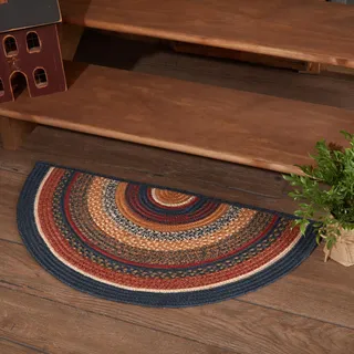 VHC Brands Stratton Primitive Jute-Teppich für Eingangsbereich, Küche, Badezimmer, rustikale Dekoration, halbrund, 41,9 x 83,8 cm, Blau / Rot gestreift