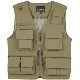Alaoo Herren Safari-Weste mit vielen praktischen Taschen, Größe M Herren Outdoor Weste Sommer Weste, funktionale Arbeitsweste für Angeln Outdoor-Westei