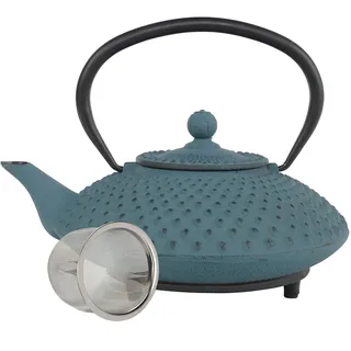 teeblume | gusseiserne Teekanne Kambin | Gusseisen-Teekanne mit Sieb | inkl. gratis Untersetzer in schwarz | Teekessel innen komplett emailliert | blau | 1,2l