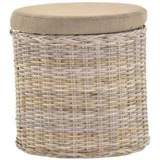 Krines Home Wäschekorb Rattan Sitzhocker mit Stauraum Rund Badhocker Sitz gepolstert Deckel, mit gepolstertem Deckel, mit herausnehmbarem Inlett grau