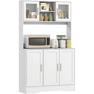Küchenzeile, Skandinavisches Design, 4 Schränke, Verstellbare Einlegeböden, Glastüren, Offene Arbeitsfläche, Spanplatte, Mdf, Weiß