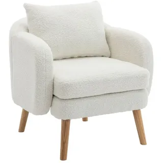 Merax Sessel mit Zierkissen und Massivholzbeine, Loungesessel, Einzel Loungesofa, Einzelsessel mit Teddyplüsch,Relaxsessel weiß