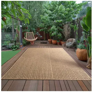 Ayyildiz Teppiche Outdoorteppich TIMBER 1404, auch als Läufer und rund, rechteckig, Höhe: 5 mm, Läufer, Rund, In und Outdoor, Jute Sisal Optik, Wohnzimmer, Terasse beige|braun rechteckig | 120 cm x 170 cm x 5 mm