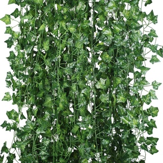 Houda künstliche Pflanze Efeu Girlande, grüne Blätter, Zum Aufhängen Küche,Büro,Hochzeit,Wandkleidung,Dekoration,12Stück (25,5 m) verwendet