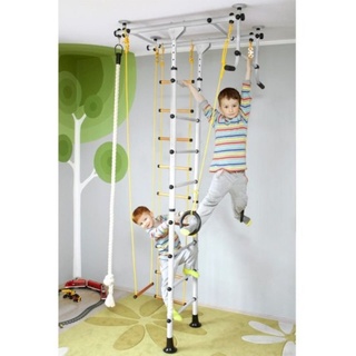 NiroSport Klettergerüst Sprossenwand Kinderzimmer M1 Kletterwand indoor aufbau ohne bohren, (1er-Set), Höhe 200-250cm, 220-270cm, 240-290cm. Sprossen: Holz oder Metall weiß 55 cm x 100 cm x 290 cm