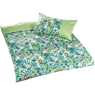 Bettwaesche-mit-Stil Mako Satin Kinderbettwäsche Dschungel Faultier AFFE Löwe (Grün, 100x135 + 40x60 cm) 100% Baumwolle