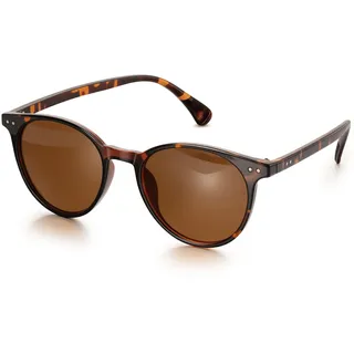 J.Fée Retro Sonnenbrille Damen Braun Elegant Rund Sonnenbrille Leo Sunglasses Woman Vintage Sonnenbrillen UV400 Schutz, Brauner Gläser mit Nieten, 1 Paar