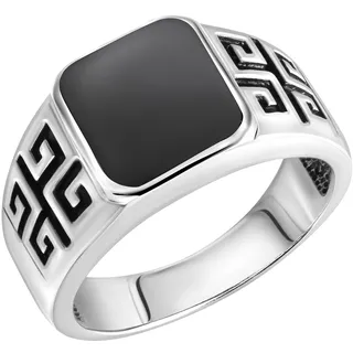 VIVANCE Fingerring VIVANCE "925/- Sterling Silber rhodiniert schwarzer Achat" Gr. 20, weiß, Fingerringe, Herren, 020 (63,7), Silber 925 (Sterlingsilber), Fingerring