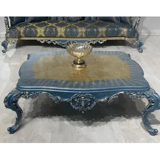 Casa Padrino Luxus Barock Couchtisch Blau / Gold - Prunkvoller Wohnzimmertisch im Barockstil - Barockstil Wohnzimmer Möbel - Barock Einrichtung - Barock Möbel - Luxus Möbel im Barockstil