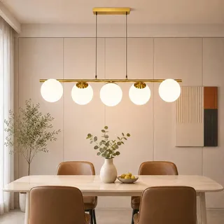 ZMH Pendelleuchte Esstisch Hängelampe Glas - Esszimmerlampe Gold 5 Flammig Hängeleuchte Modern Glaskugel Esstischlampe E27 Vintage Höhenverstellbar Pendellampe für Esszimmer Küche (ohne Leuchtmittel)