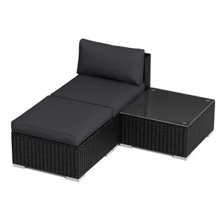 MeXo Gartenlounge-Set Balkonmöbel Rattan Modulsofa mit Liegefunktion Outdoor Wetterfest, (64x64cm Premium-Sitzfläche, 10cm extrabreite Armlehnen, 10cm Deluxe Relax-Sitzkissen, 7+ freie modulare Kombinationen zur Auswahl), Polyrattan Lounge anthrazit Loungesessel für Balkon Terrasse schwarz