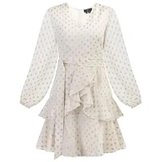 faina Kleid Mit Stickerei in Wollweiss mit Goldenen Punkten | Gr.: M
