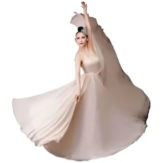 TXLEAPEY Frauen Rock Lange Bauchtanz Kleid Chiffon Ballett Big Swing Performance 720 Grad Rock Tanz Kostüm(Beige 720 Degree,90cm)