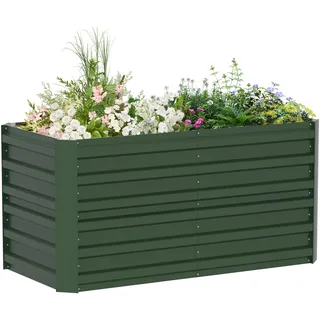 FIVMEN Hochbeet 240x120x60cm Blumenkasten Verzinkter Stahl Pflanzkübel Groß Außen Pflanzkasten Frühbeet Pflanzbeet Gartenbeet Rechteck für Garten Balkon, Grün