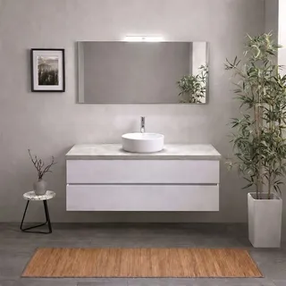 Hängendes Badmöbel 120 Cm Weiß Export Mit Betonplatte, Spiegel 120x60 Cm Und Lampe  Berlin