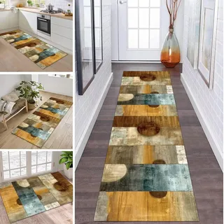 ZDYHMrj Teppich Läufer Flur Küche rutschfest waschbar Teppichläufer Lang 80X350CM 3D Braun Holzmaserung Modern Design Meterware Korridor Tepiche Esszimmer Schlafzimmer Wohnzimmer Schmutzfangmatte