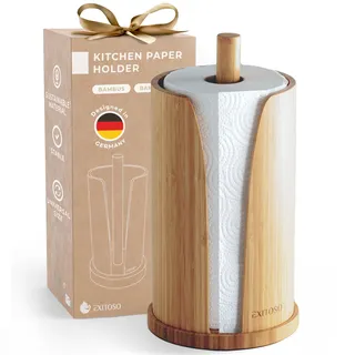 Exitoso Küchenrollenhalter aus Bambus | Küchenpapierhalter Holz für standard Küchenrollen, stehend | Rutschfest & stabil | Modernes Design, nachhaltig & platzsparend