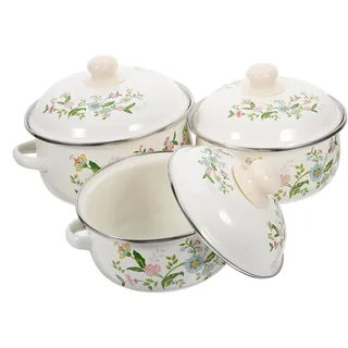 Ciieeo Emaille Mini Suppentopf Set 3-Teilig Mit Flachem Boden Und Doppelgriffen Kleiner Topf Für Suppe Und Ideal Für Küche Und Familienessen