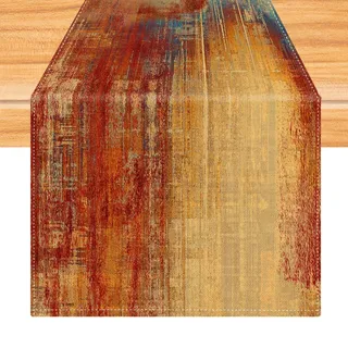 Tischläufer Orange und Blau 40 x 140 cm Tischdekoration Modern Kunst Gemälde Bunt Tischläufer Kurz Abwaschbar Tischdeko für Weihnachten Party Hochzeiten Feiertage Geburtstag Küche Deko