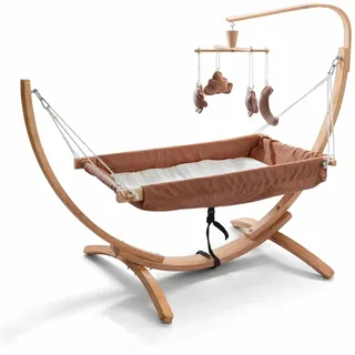 Kinder-Hängematte mit Holzgestell – Ergonomische 66×150 cm Hängeliege für 3–5 Jahre I Weicher Atmungsaktiver Stoff & Sanftes Schaukelgefühl I Tragbar & Vielseitig Nutzbar – Beige