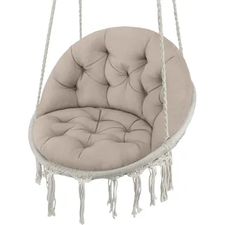 Domarex Kissen für Storchennest - Großes Hängesesselauflage für Schwalbennest Gartenmöbel - Weich & Strapazierfähig - Sitz ca. 60x68cm - Rücken ca. 55cm - Boho Stil - Baumwolle Gefühl - Beige