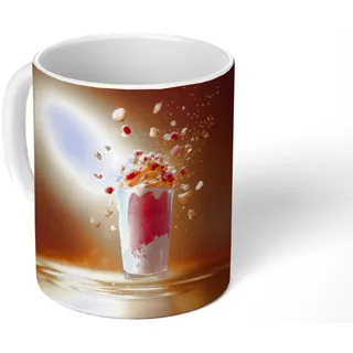 MuchoWow Tasse Himbeere - Smoothie - Getränk - Rosa, 1-tlg., Keramik, Kaffeetassen, Teetasse, Becher, Kaffeebecher, Geschenk