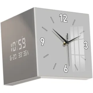 Milageto 26 cm Wanduhr Ohne Ticken Geräuschlos Modern, Wanddekoration Doppelseitige Eckuhr, Kreative Metall-Eckuhr, Quadratische dekorative Uhr für Wohnzimmer, Küche, Büro, Schule, Grau