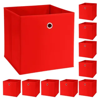 Murago 10er Set Faltbox ca. 30x30x30 cm - Rot - Würfel Aufbewahrungsbox faltbar Aufbewahrungskörbe Dekoration Korb Boxen Wohnzimmer Stoff für Kleidung Büro Klappbox Schlafzimmer Weihnachten