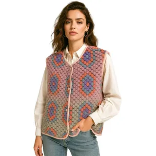 Worldclassca Fellimitatweste Worldclassca Teddy Weste Retro Mandala Optik Kuschelig Ärmellos Neue Kollektion - Stilvolle und gemütliche Mode für Damen rosa