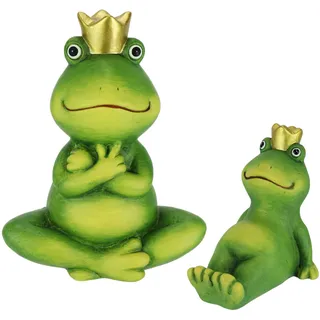 I.GE.A. Dekofigur I.GE.A. "Deko Garten Figur Froschkönig", grün, B:7cm H:9cm, Terrakotta, Dekofiguren, 2er Set Frosch mit Krone Gartendeko Tierfigur Deko Statue Gartenfigur