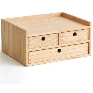 KIRIGEN Schubladenbox Holz, Schreibtisch-Organizer, A4-Fach, Natur | 35 x 27 x 16,7 cm, 3 Schubladen, Ablagefach, Massivholz, handgefertigt, fertig montiert, Zapfenverbindungen, Pflanzenöl